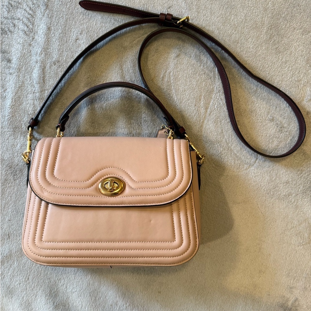 Coach Pink with Burgundy straps Leather Handbag